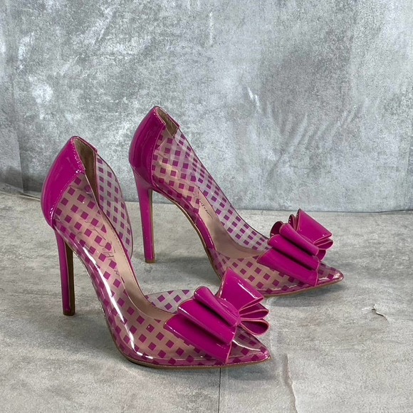 BETSEY JOHSON Women's Fuchsia Checkered Kaison Pointed-Toe Pumps SZ 5 - Picture 1 of 11